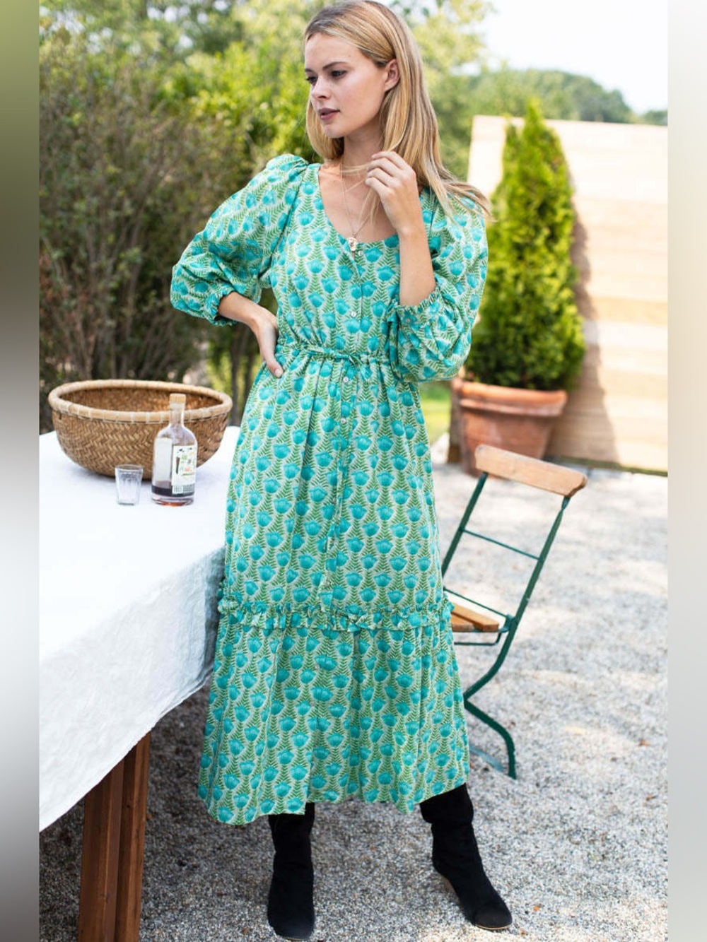 Emerson Fry India Collection Drawstring Waist Maxi Dress